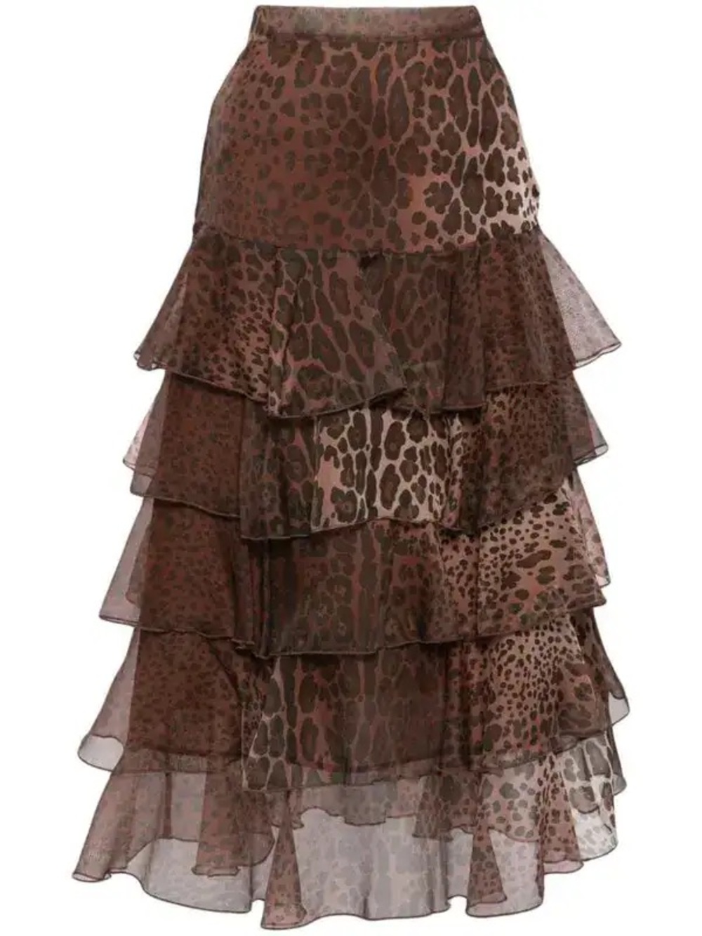 NWT Cynthia Rowley Silk Organza Tiered Brown Leopard-Print Ruffled Skirt | 0
